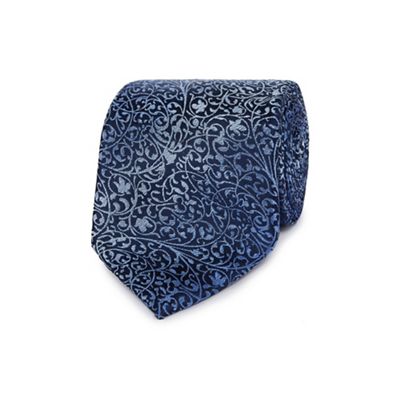 Blue textured leaf silk tie